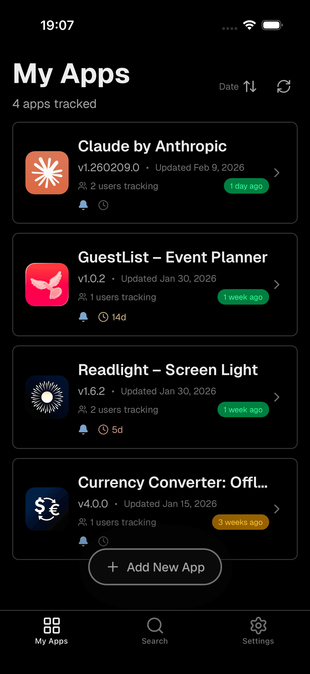 Orer app showing tracked iOS apps dashboard
